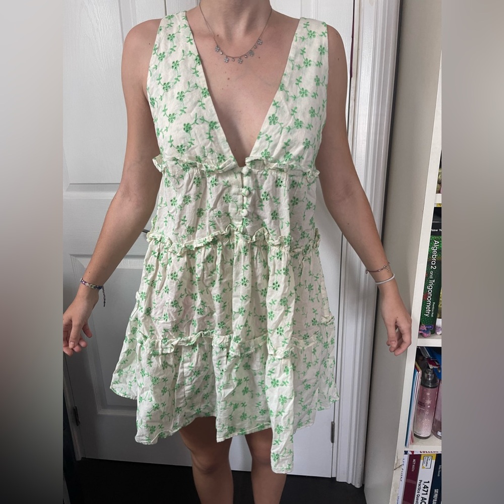 Asos Cream Neon Green Smack Summer Dress Size Us 2